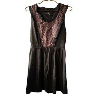 Cute Black Lace Ruffle V-Neck Dress Women's Size M
